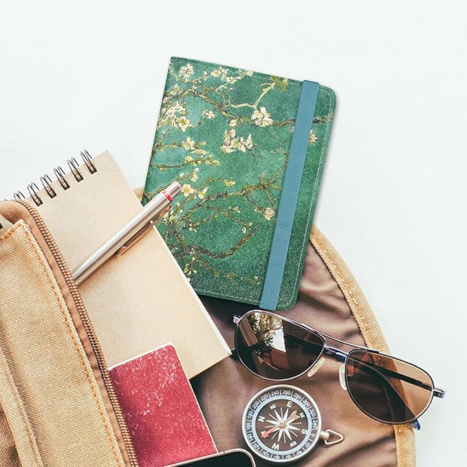ACdream Passport Holder Cover, Leather Travel Wallet Case, RFID Blocking Document Organizer Protecrtor, with Slots for Credit Cards, Boarding Pass, for Women and Men, Blossom