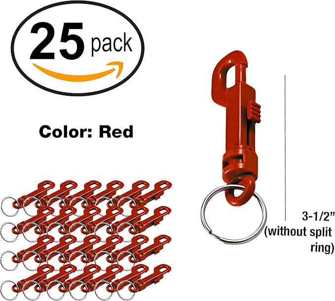 Lucky Line Plastic Key Clip for Backpacks, Belts, Keys, Party Favors, Arts and Crafts, Red, 25 Per Bag (41570)