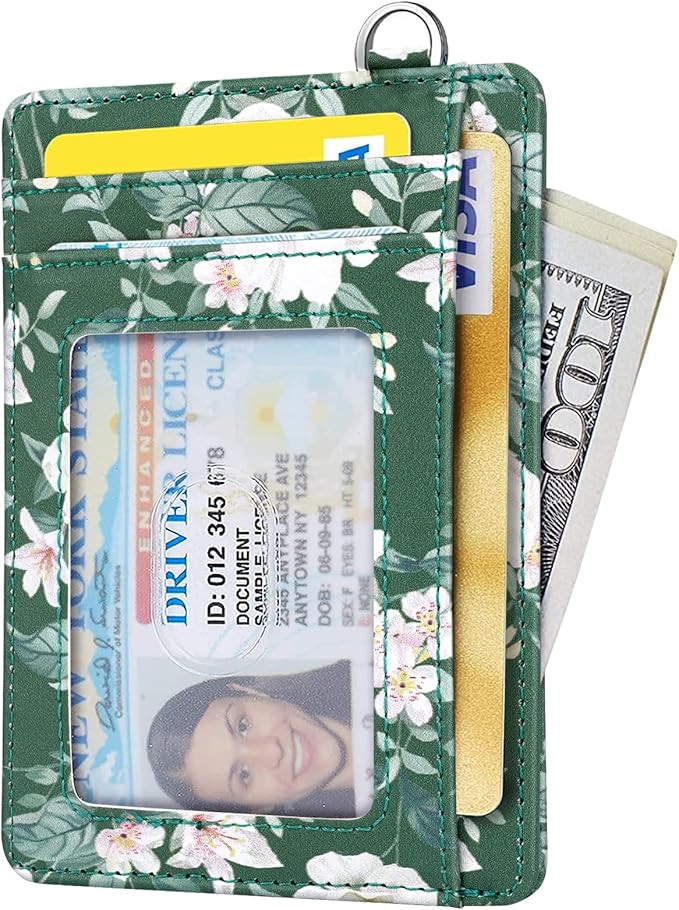Coco Rossi Slim Front Pocket Wallet RFID ID Card Holder Cute Small Wallet with Keychian for Women, Alpine Green
