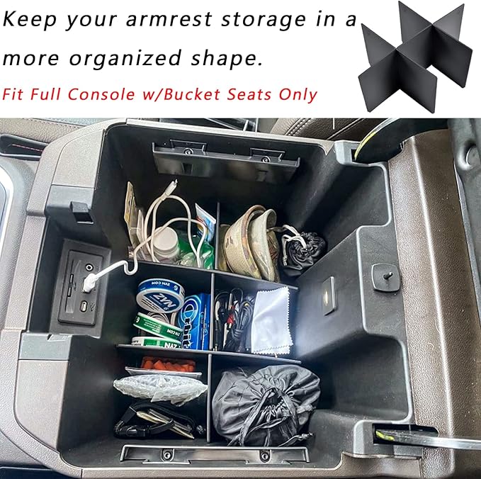 TACOBRO Center Console Organizer Dividers for 2019-2022 GMC Sierra/Chevy Silverado 1500 Accessories /2020-2023 Chevy Silverado/GMC Sierra 2500HD/3500HD, Fit Full Console w/Bucket Seats Only