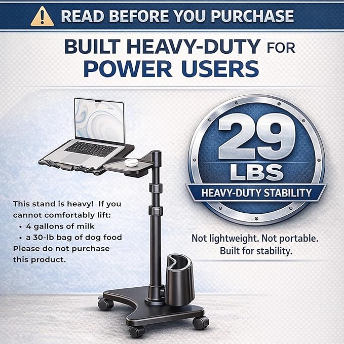 LEVO G2 Deluxe Adjustable Laptop Stand ??Rolling Computer Desk & Ergonomic Table for Bed, Sofa, or Office ??Portable Mobile Workstation with Tilt ??Fits Devices up to 16??- Charcoal & Black