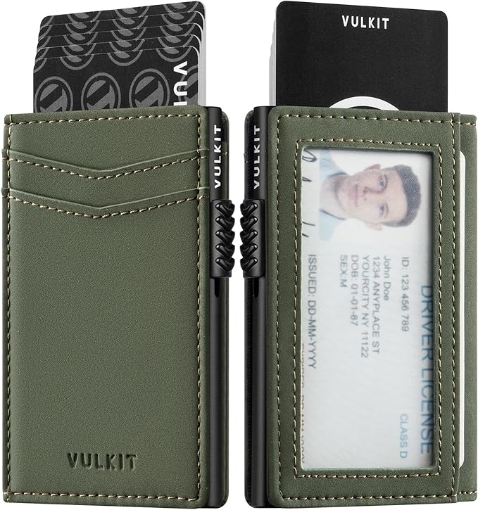 VULKIT Men's Slim Wallets Pop Up Card Holder RFID Blocking Metal Wallet Minimalist Design Holds Up to 11 Cards