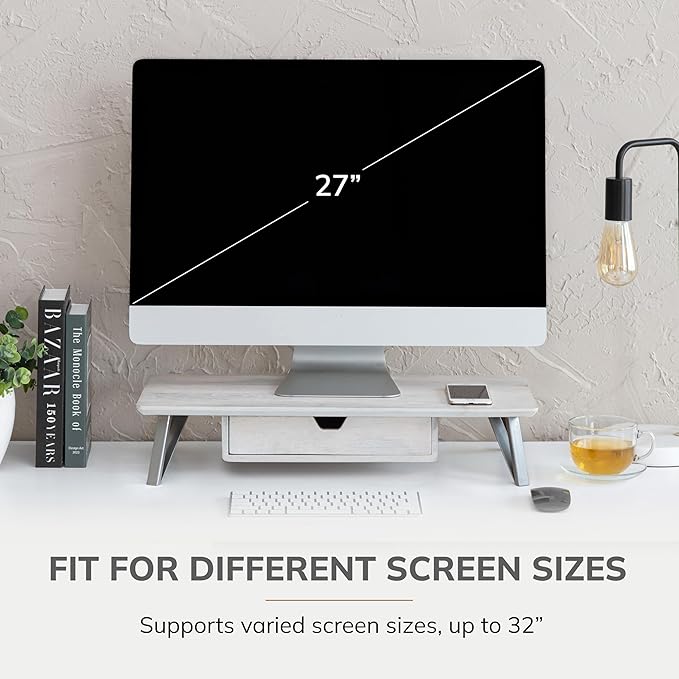 Anji Mountain Monitor Stand - Desktop Organizer & Laptop Riser, Ergonomic Monitor Riser, Space-Saving Monitor Stand for Desk, Durable Construction, Easy Assembly, Ideal for Home & Office,White Wash