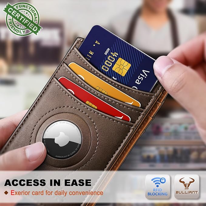 BULLIANT Slim Wallet For Men 12Cards,Magnetic Flip Build-in Money Clip Airtag Compatible-RFID Blocking