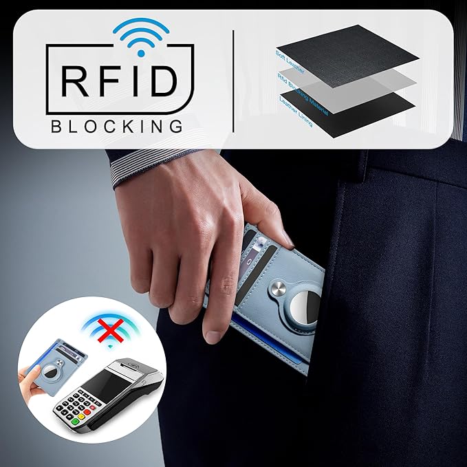 Hawanik Slim Minimalist Front Pocket Air Tag Wallet, RFID Blocking Card Holder Wallet with Airtag Holder