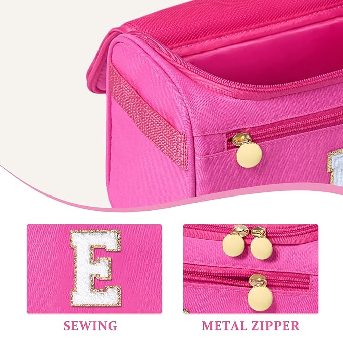 COSHAYSOO Practical Birthday Gifts for Woman Friend Sister Bestie 16 17 18 19 20 21 25 30 Year old, Initial Hanging Toiletry Bag Waterproof for Women Travel Skin Care Toiletries Hot Pink Letter E