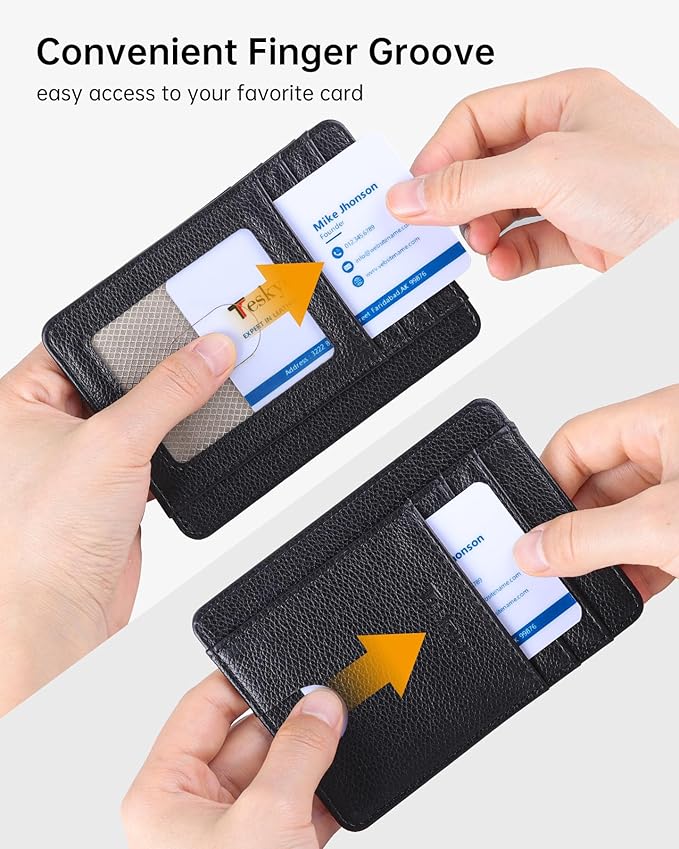 Teskyer Slim Wallet for Men, Minimalist Front Pocket RFID Blocking Leather Wallet Credit Card Holder for Men & Women