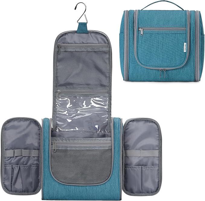 Narwey Hanging Toiletry Bag for Women Travel Makeup Bag Organizer Toiletries Bag Men for Cosmetics Essentials Accessories (Large, Teal)