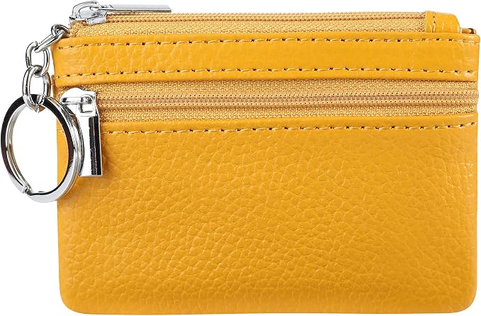 Women Genuine Leather Keychain Zipper Change Wallet Small Mini Pocket Size Coin Purse