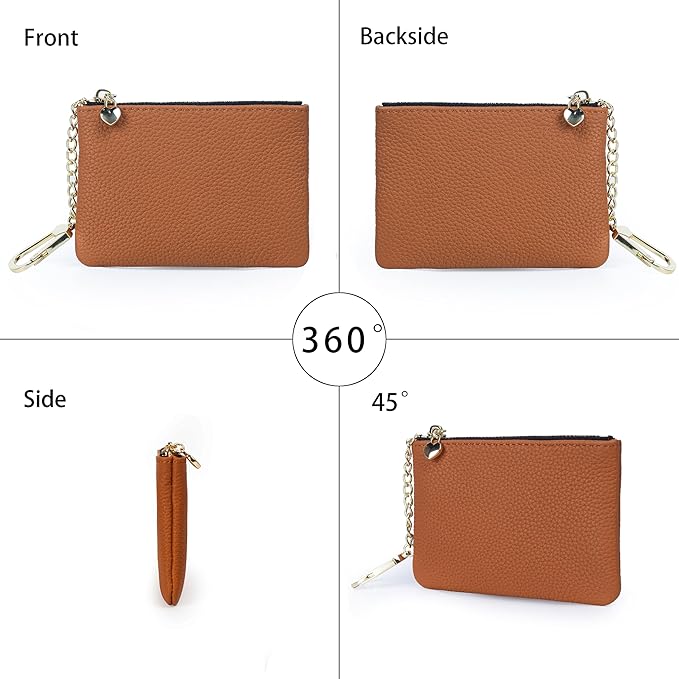 DAILANDO Mini Leather Coin Purse, Unisex Slim Zipper Card Holder and Coin Pouch with Keychain
