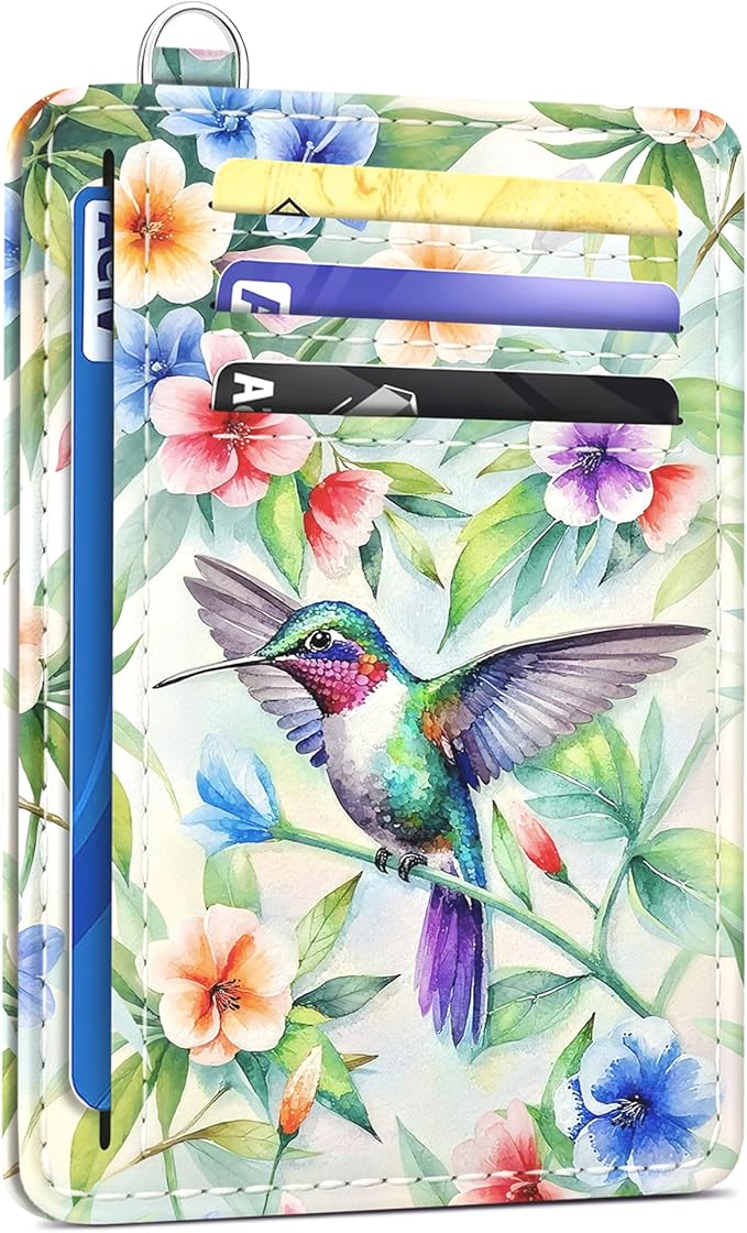 SEAVILIA Credit Card Holder for Women, Hummingbird RFID Wallet Women, Slim Minimalist Front Pocket Card Holder, Cute Thin Travel RFID Blocking Card Case, Small Wallets Woman Gifts Girls