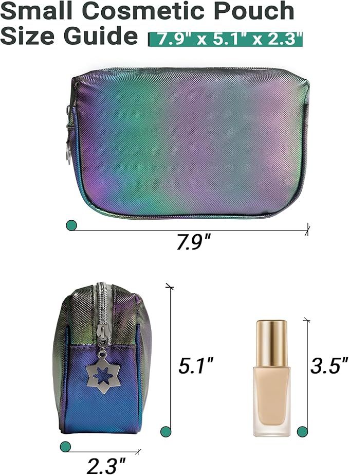 Small Makeup Bag，Travel Cosmetic Bag Organizer，Toiletry Bag with Zipper，Accessories Storage Bag for Women-Holographic