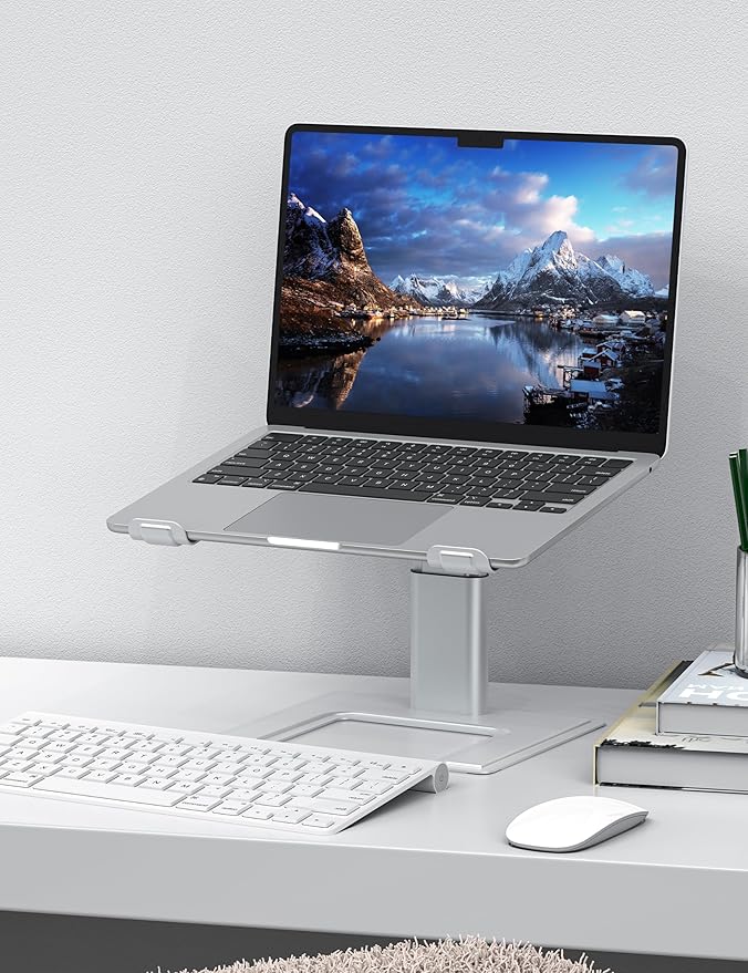 ALASHI Laptop Stand for Desk, Computer Stand Adjustable Height, Ergonomic Notebook Laptop Riser, Aluminum Metal Holder Compatible with 10 to 17.3 Inches Notebook PC Computer, Silver