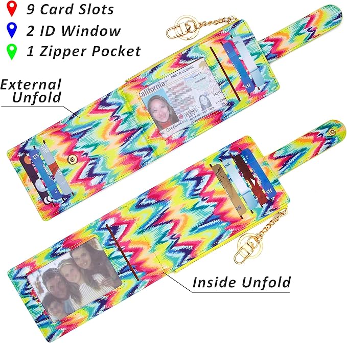 Badiya Slim Women Wallet RFID Blocking Bifold Compact 9 Card Slots Holder Wallets Soft Leather with Zipper Coin Pocket 2 ID Window