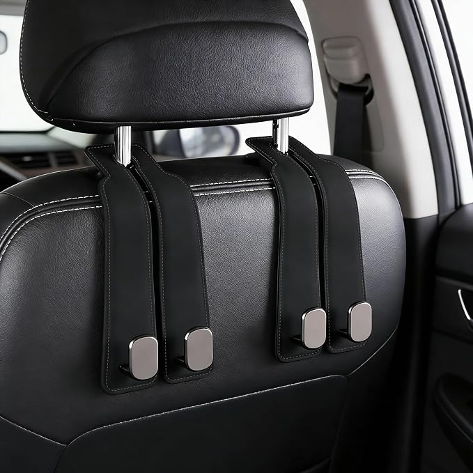 Purse Hook for Car -Universal Premium materials silicone and Aluminum-Magnesium Alloy Double Car Seat Back Storage Hook for Purses, Handbags, Bags (2 Pack) Black