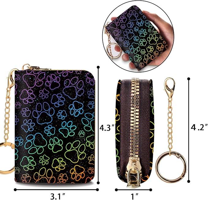 Credit Card Holder RFID Wallet, Small Card Holder Wallet for Women with Keychain Zipper, Funny Leather Print Credit Card Wallets Accordion Gift
