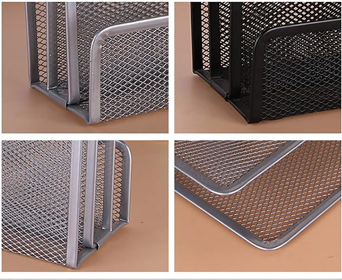 VANRA 2 Small Letter Sorters Desktop Envelopes Holder Organizer Metal Mesh with 3 Vertical Upright Compartments (2 Silver)