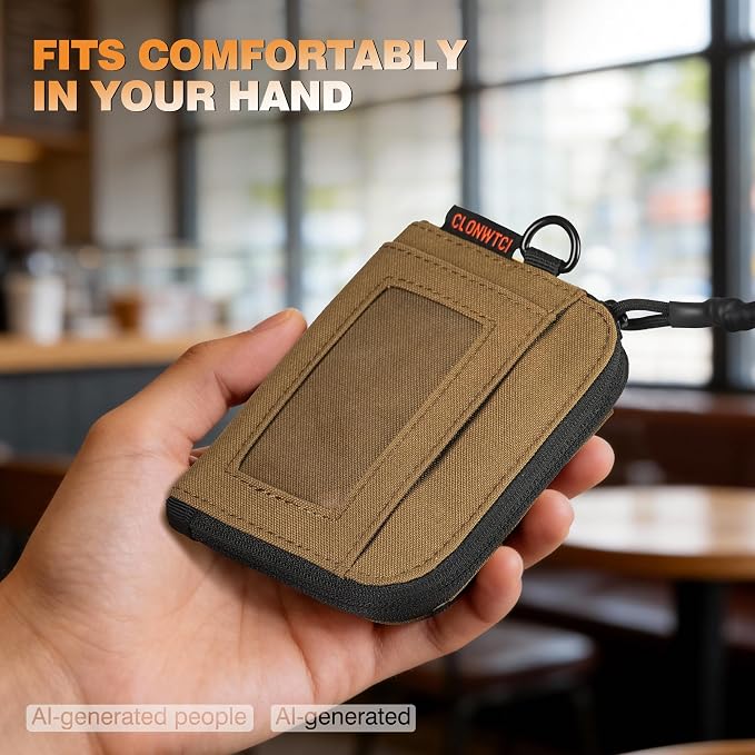 Coin Purse for Men, RFID Blocking 500D Nylon Small Wallet with Key Clip, Slim Front Pocket Card Holder, Zipper Coin Pouch & ID Window Organizer for Cards, Cash