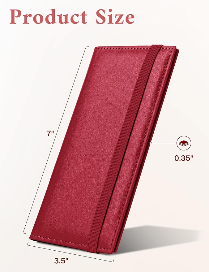 Zreal Checkbook Cover for Women, Premium Vegan Leather Checkbook Holder for Top & Side Tear Duplicate Checks with RFID Blocking (Dark Red)
