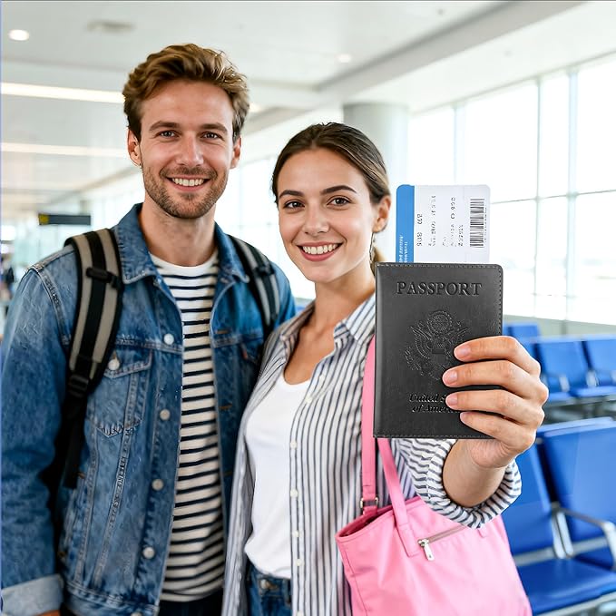 Passport Holder for Travel Men Women - Passport Cover, Passport Wallet Case Travel Essentials Travel Must Haves Accessories Blocking Leather Card Slot Protector for Stocking Stuffers Gifts,Black