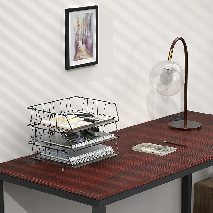 Simple Houseware Stackable Wide Entry Desk File Document Letter Tray with Liner, Wire Grid, 3 Packs, Black