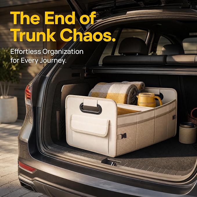 Trunk Organizer for Car SUV, Heavy Duty Storage Tote with Reinforced Handles, Multi-Compartment Car Organizers and Storage for Trunk, Back Seat, Groceries, Tools and Travel Essentials