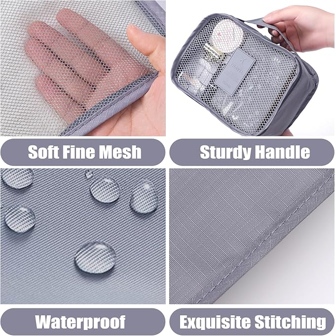 8 Set Packing Cubes for Travel Luggage Packing Bags Reusable Waterproof Suitcase Organizer Cubes Set with Shoe Bag and Toiletry Bag (Grey)