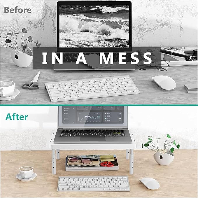 WALI Computer Monitor Stand for Desk, Adjustable Laptop Riser, Desk Monitor Stand Underneath Storage for Office, Home, School Supplies (PTT001-W), 1 Pack, White