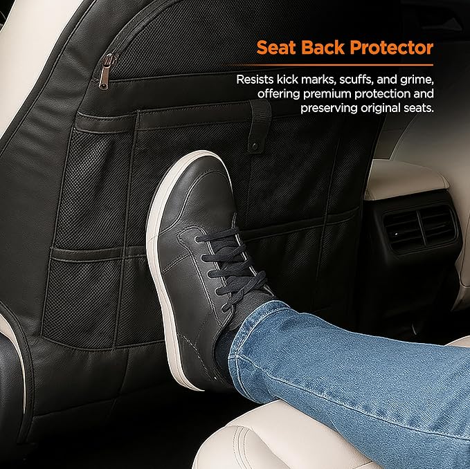for Tesla Model Y/3 2017-2026 Custom Fitted Seat Back Kick Protector Organizer with Storage Pockets - Rear Passenger Organization for Kids with Zippered Accessories Slots (Black)