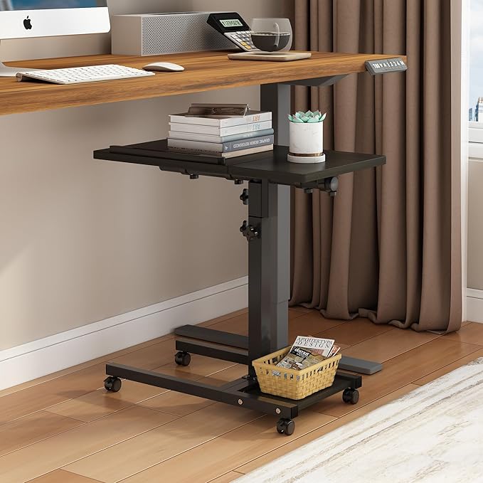 Mobile Height Adjustable Laptop Desk with Mouse Pad, Portable Laptop Desk Rolling Tiltable Table with Small Side Table for Couch,Rolling Computer Stand