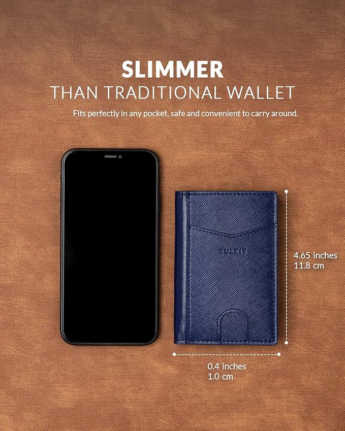 VULKIT Bifold Front Pocket Slim Wallet RFID Blocking Minimalist Thin Leather Credit Card Holder Wallet for Men and Women Cross Navy