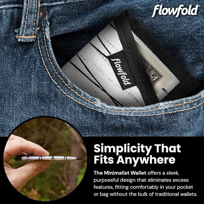 Flowfold Recycled Sailcloth Minimalist Card Holder Wallet | Slim and Durable with Cash pocket and Credit Card Slot | Minimalist Wallet Made in USA Holds 6-8 Cards