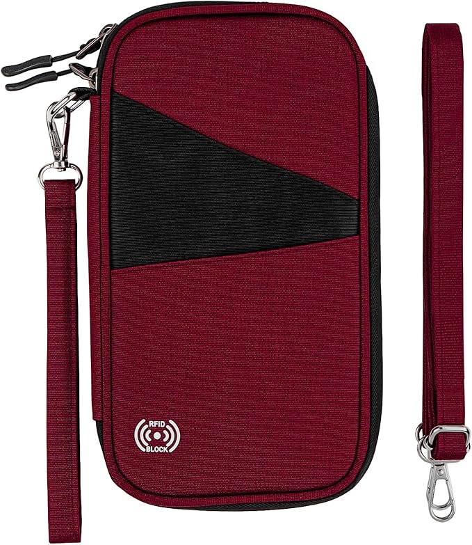 Gift for Women Passport Cover Holder Wallet with Zipper, Men Gift Passport Wallet Bag for Travel, RFID Blocking Passport Holder Case,Travel Document Organizer, Family Travel Accessories for Women -Red