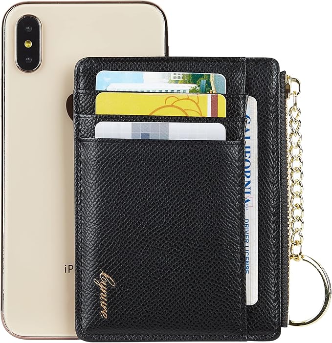 Women's Slim Minimalist Card Holder Coin Changes Purse Keychain Front Pocket Wallet With ID Window