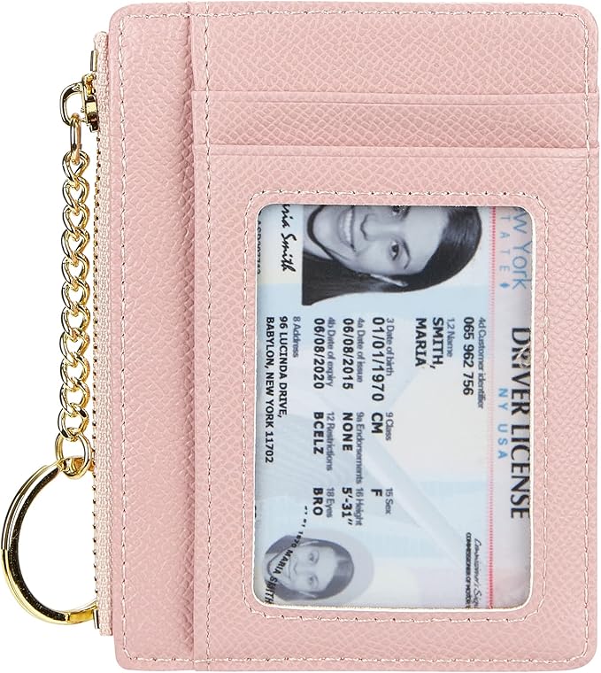 Women's Slim Minimalist Card Holder Coin Changes Purse Keychain Front Pocket Wallet With ID Window