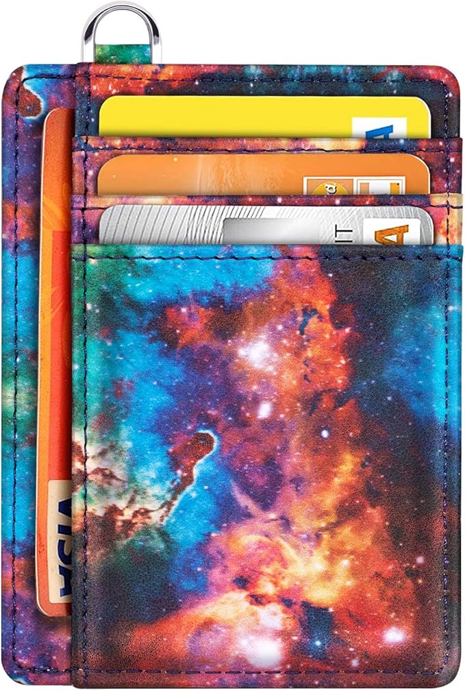 Coco Rossi Slim Front Pocket Wallet RFID Blocking Minimalist Credit Card Holder Wallet with D-Shackle for Women,Nebula