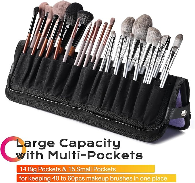 BYOOTIQUE Makeup Brush Holder Bag Foldable Cosmetic Case ForgetMeNot Purple