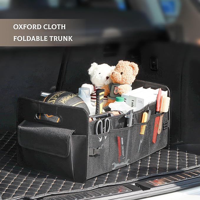 JiatuA Car Trunk Organizer, Car Organizers and Storage Collapsible Multi Compartment Container Box, Adjustable Car Accessories for SUV Sedan Truck, Standard Size, Black