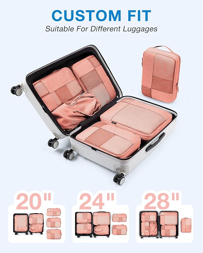 BAGSMART Compression Packing Cubes for Travel, 6 Set Packing Cubes for Carry on Suitcases, Compression Travel Cubes & Suitcase Organizer for Packing with Shoe Bag Orange