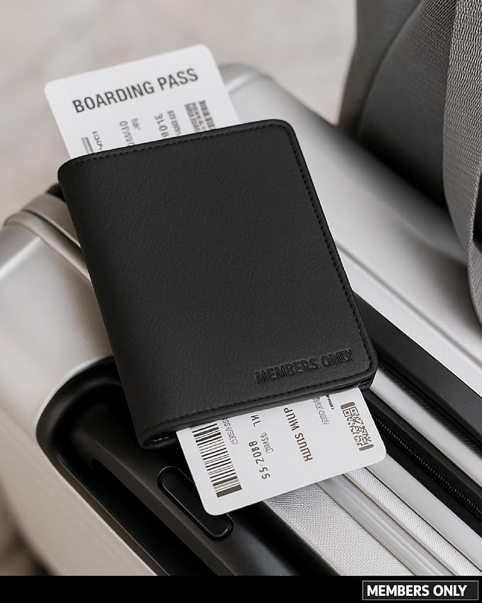 Members Only Debossed Black Passport Holder RFID Blocking, Passport Cover for Men, Travel Must Haves (Black)