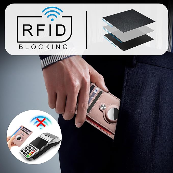 Hawanik Slim Minimalist Front Pocket Air Tag Wallet, RFID Blocking Card Holder Wallet with Airtag Holder