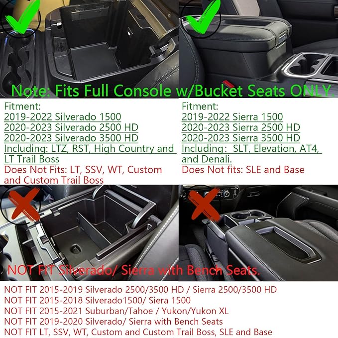 EDBETOS Center Console Organizer Tray Compatible with Chevy Silverado 1500/GMC Sierra 1500 2019-2022 Accessories and 2020-2023 Silverado/Sierra 2500/3500 HD Armrest Box - Full Console w/Bucket Seats