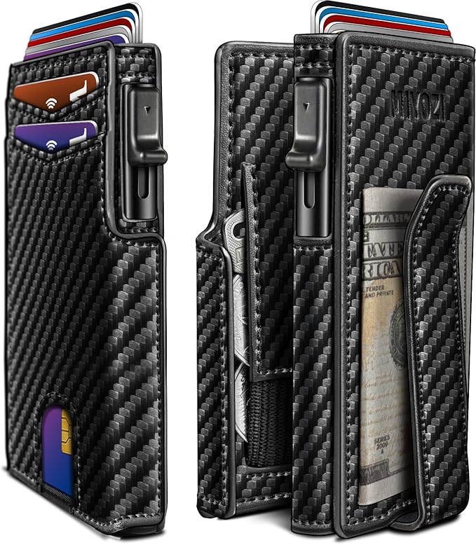miyozi Men Wallet,with Money Clip Coins Pocket ID Window,Slim Front Pocket RFID Blocking Pop-up Card Holder 3.9"x 2.7", Gift Boxed