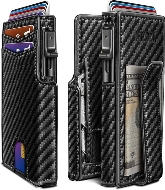 miyozi Men Wallet,with Money Clip Coins Pocket ID Window,Slim Front Pocket RFID Blocking Pop-up Card Holder 3.9"x 2.7", Gift Boxed