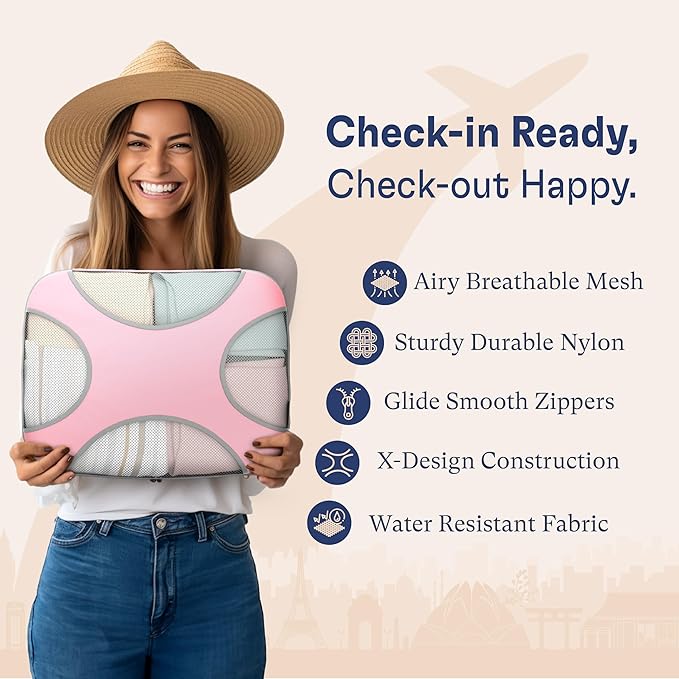 Shacke Packing Cubes for Travel 8 Set - Premium Luggage Organizer Bags - Versatile Travel Organizer for Women and Men - Optimized Packing Bags - Travel Essentials (Summer Pink)