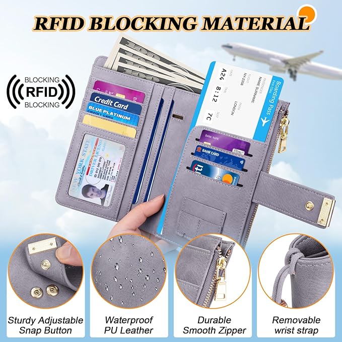 HUANLANG Passport Holder with Airtag for Women/Men, Airtag Passport Wallet for Travel Leather Passport Holder RFID Blocking,Travel Passport Walelt with Credit Card Holder