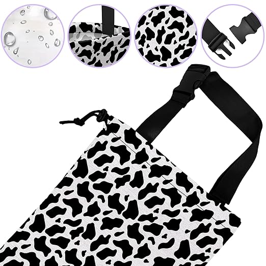 Car Trash Bag Hanging Black and White Cow Texture Car Trash Can for Back Seat Waterproof Car Garbage Can with Adjustable Straps and Drawstring for Car Accessories Vehicle Travelling Camping