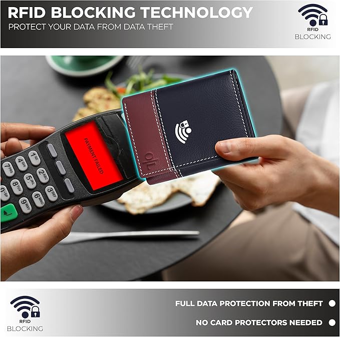 Real Leather Mens Trifold Wallet RFID Blocking Slim Minimalist Front Pocket - Thin & Stylish with ID Window in Gift Box