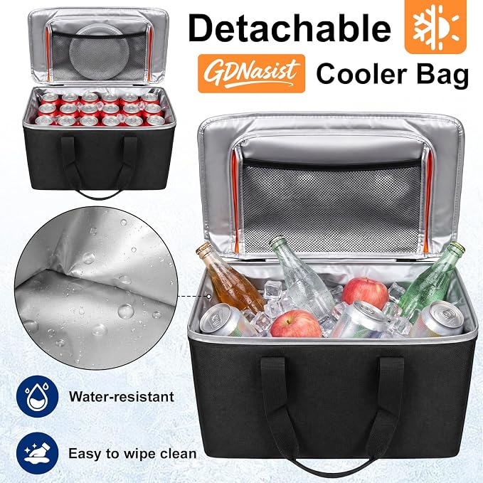 GDNasist Car Trunk Organizer and Storage with Lid & Removable Cooler Bag, Car Accessories 4 Removable Dividers for Custom Space, Collapsible Trunk Organizers Interior for SUV & Sedan, Extra Large