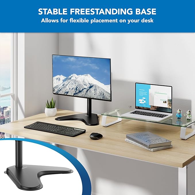 Mount-It! Monitor Stand for Desk, Freestanding Single Monitor Mount for 21.5??2" Screens, Height Adjustable VESA Stand with Tilt, Swivel & Rotation, Sturdy Base Supports 17.6 lbs